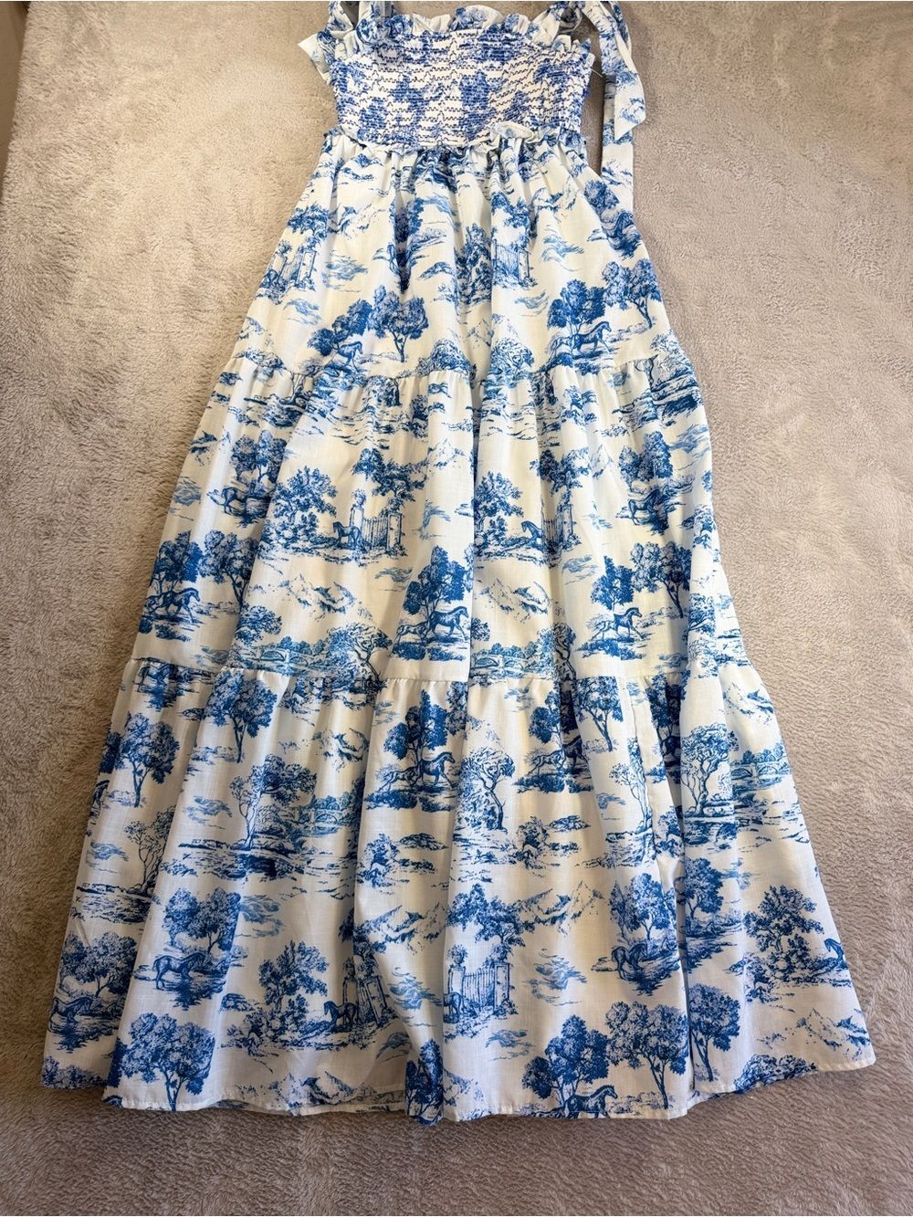 When in Rome Flying Tomato Blue and White Smocked Sundress with Tie Straps M - Picture 7 of 7